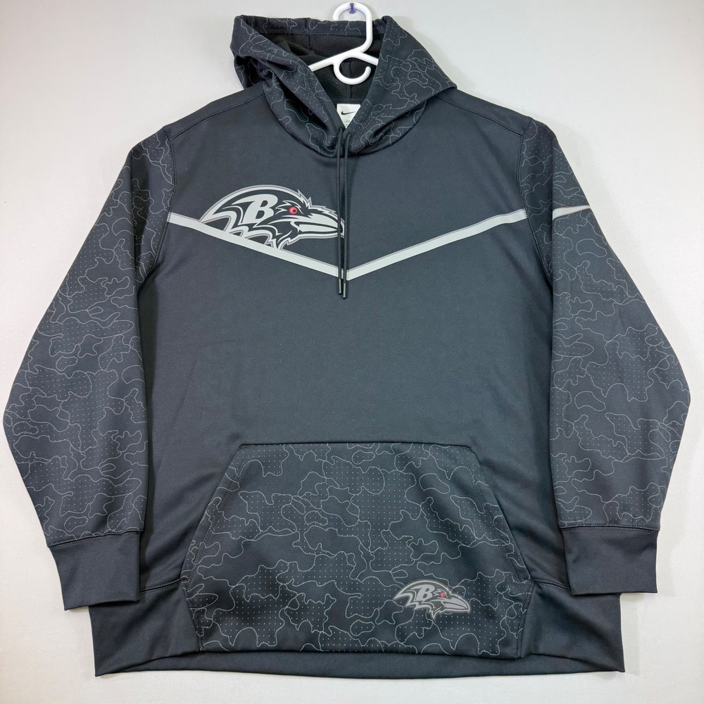 Nike Baltimore Ravens Hoodie Mens XXL Black Camo NFL Pullover Therma-FIT EUC